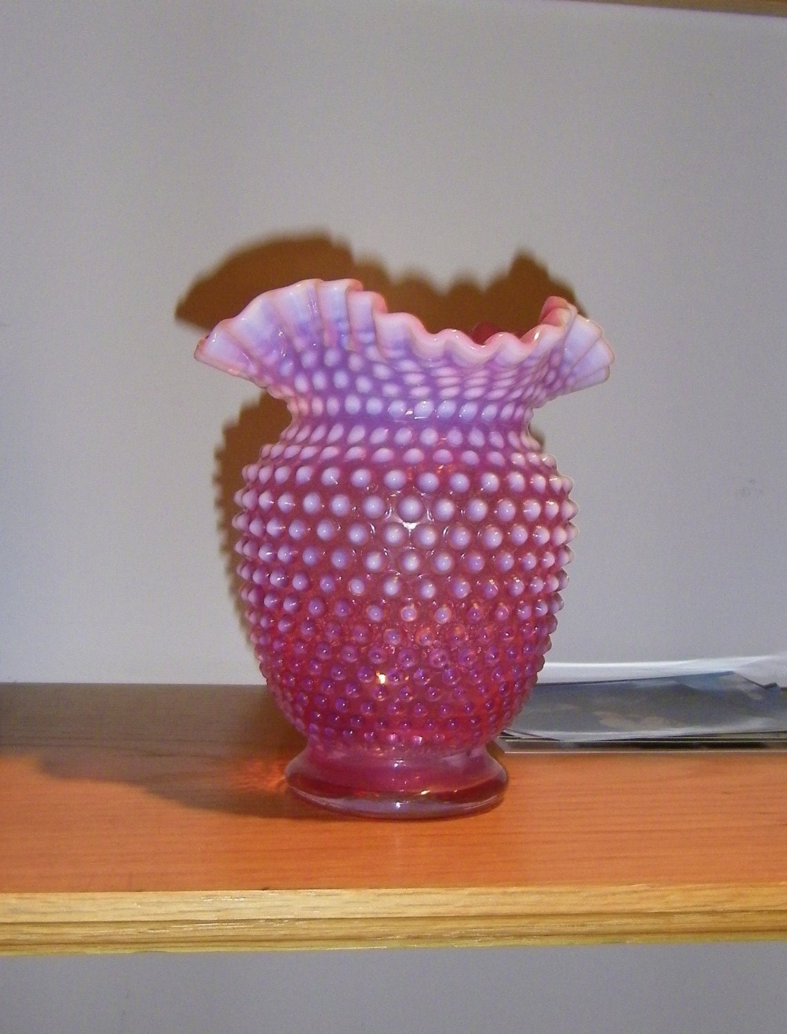 Antique Large Pink & White Hobnail Vase Free Shipping