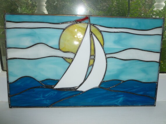 Summer Seas Stained Glass Sailboat Panel