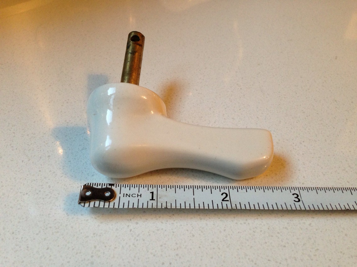 Antique toilet flush handle lever white porcelain and brass