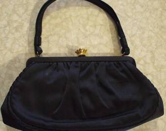 SALE - Vintage Black Gabardine L & M Handbag by Edwards - 40's