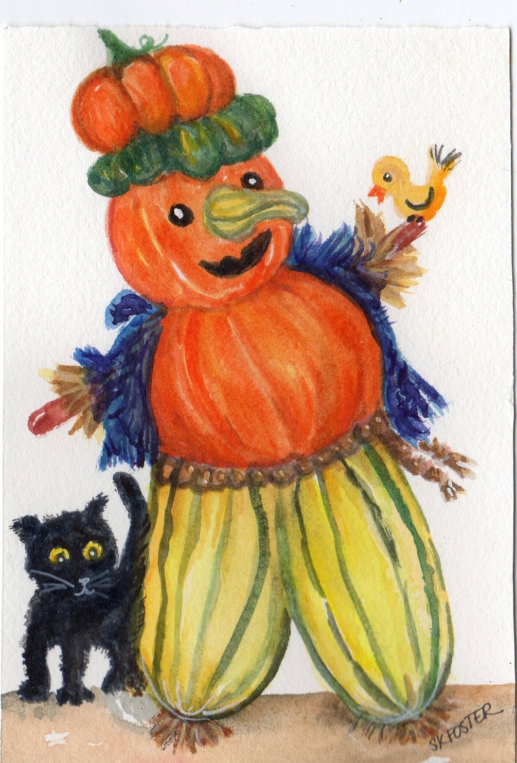 Scarecrow watercolor painting original by SharonFosterArt on Etsy