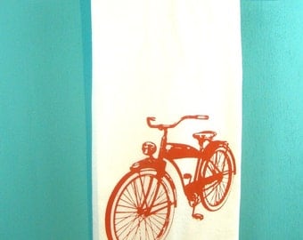 Bicycle Tea Towel - Red Kitchen Towels - Bike - CUTE Screen Print Red Black Purple Vintage Kitchen Wholesale