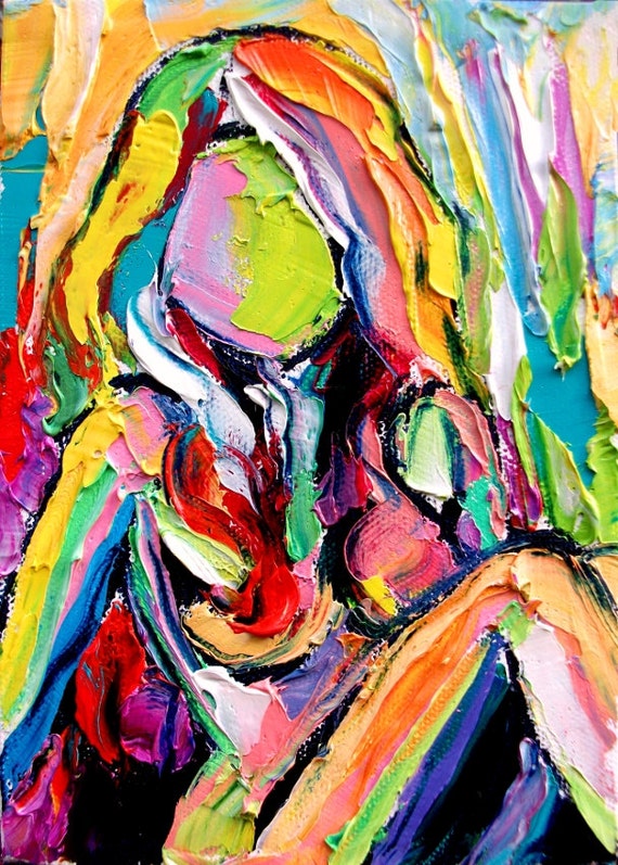 Abstract Nude painting figure art oil on canvas by Aja 24x30
