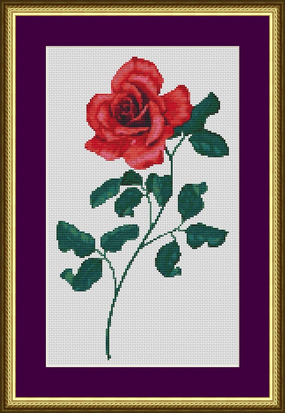 Deep Red Rose Counted Cross Stitch Pattern