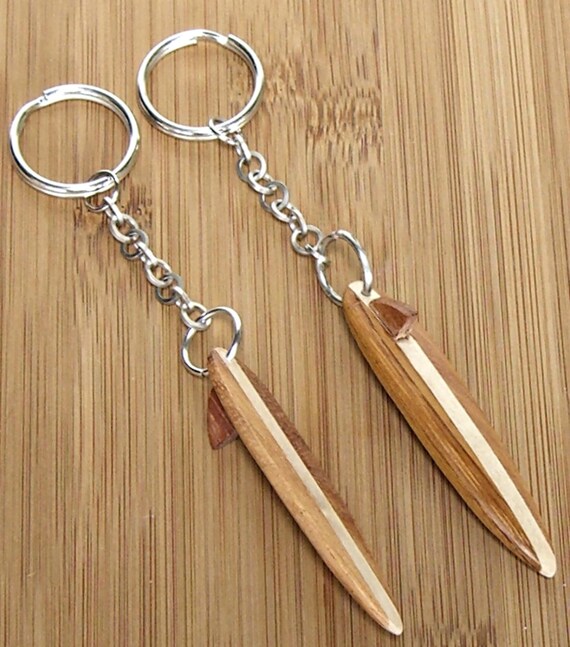 Wood Surfboard with Fin Key Chain Surfer Surfing Surf no.
