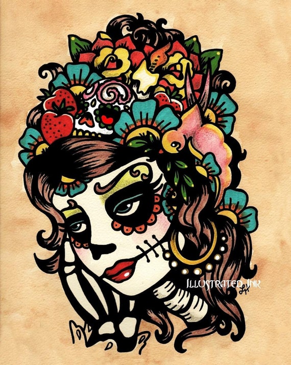 Download Day of the Dead Art Sugar SKULL BEAUTY 5 x 7 8 x 10 or 11 x