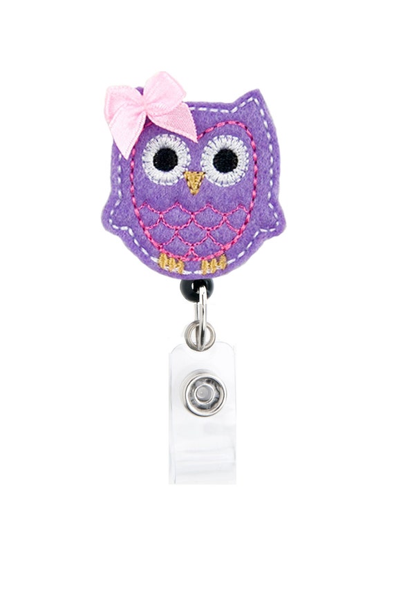 Retractable Badge Holder Purple Felt Owl by GoodGirlGoneBadge