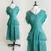 Vintage 1930s Dress - Sheer Kelly Green and White Stripes - Large