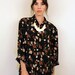 1990s Black Floral Button Up Blouse Size S-M