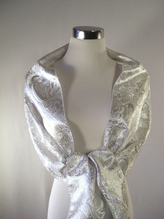 silver metallic evening wrap