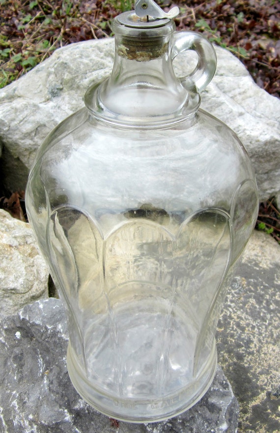 Antique 1 Gallon Glass Jug Bottle Vinegar Optic Panel Stopper