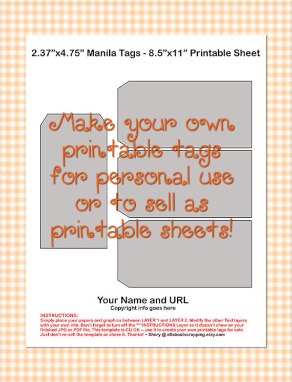 Items similar to Printable Manila Tags Size 5 Template 0018 - 2.37"x4.75" - DIY Digital Template ...