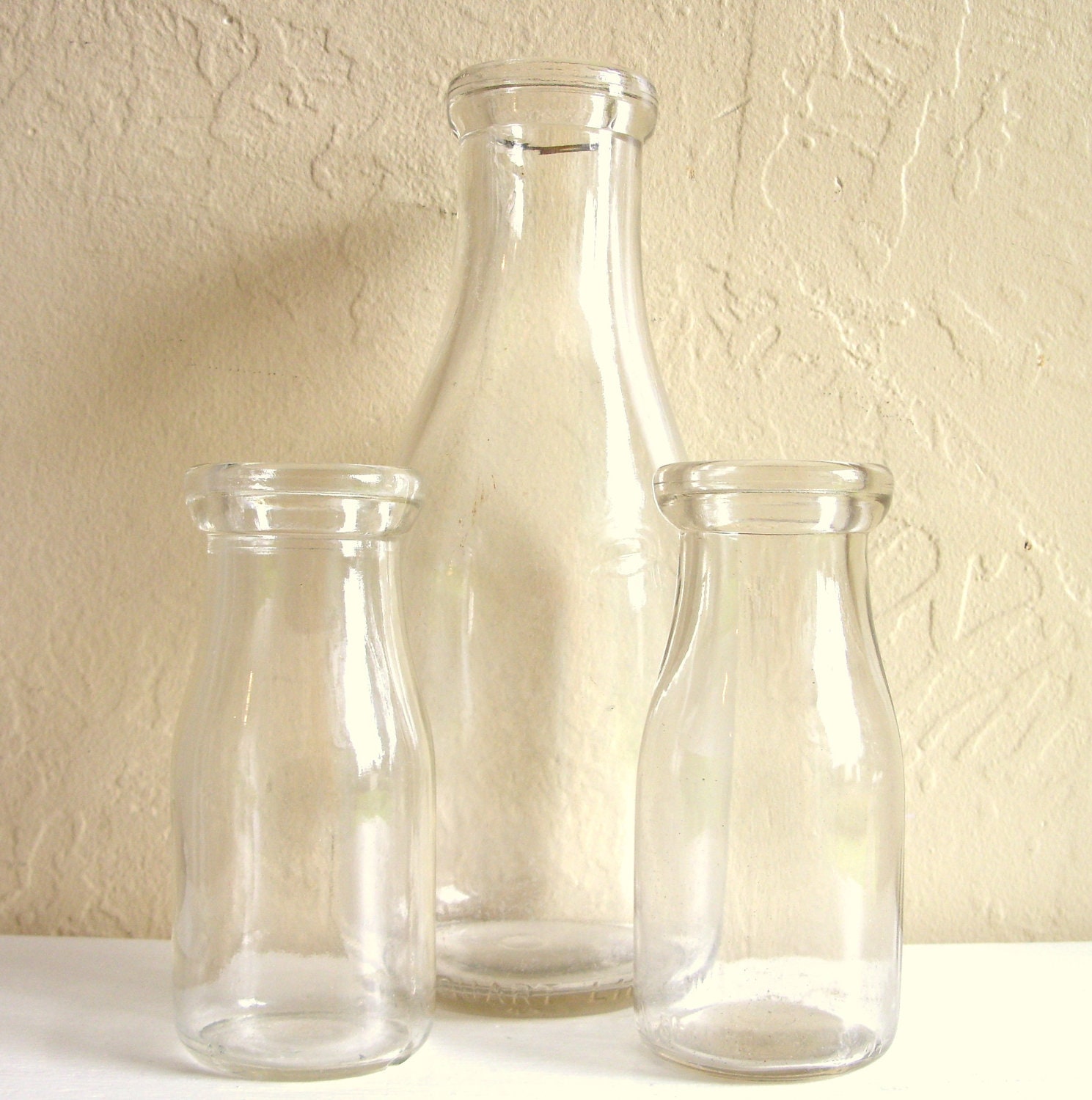 Vintage Clear Glass Milk Bottles Trio Great Vases 3 Three 2355