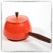 Vintage Orange Fondue Pot With Wood Handle, retro, vestiesteam