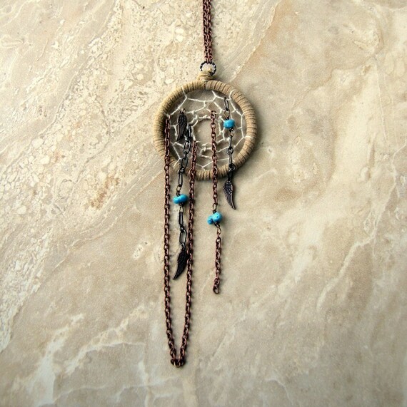 Dream Catcher Necklace Beaded Turquoise Angel Wing