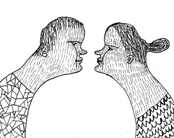 nose to nose / ORIGINAL ILLUSTRATION / ink drawing