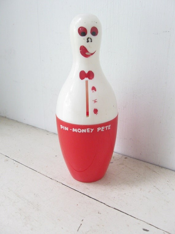 Items similar to Pin Money Pete... Vintage Bowling Pin Bank on Etsy