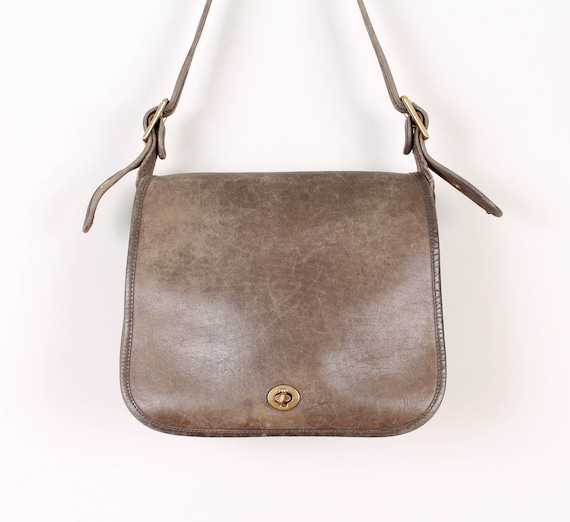 Items similar to Vintage Coach Purse / 1970s Distressed Charcoal Grey Leather Shoulder Satchel ...