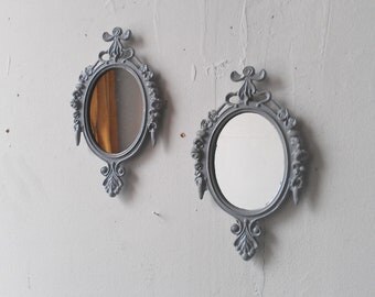 Gray Wall Decor Small Mirror Set, Pastel Goth, Gray Nursery, Small Oval Mirrors, Ornate Vintage Frames, Gifts For Friends