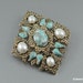 Sarah Coventry Remembrance Brooch Gold Tone Pearl & Turquoise