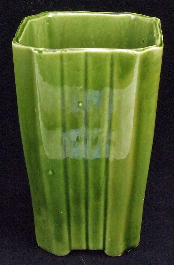Vintage Retro Green Upco Pottery Vase USA Tall Planter Art