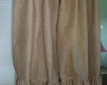 Ruffled Burlap Curtain Panel - In Natural Tan