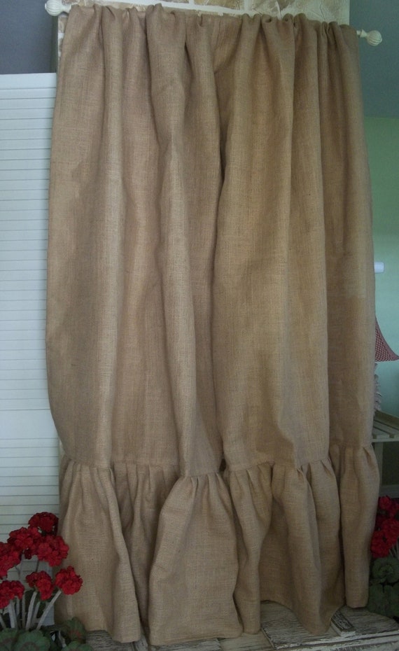 Ruffled Burlap Curtain Panel In Natural Tan by SimplyFrenchMarket
