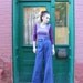 High Waist Wide Leg 1970s Pants Jeans Blue S Small M MediumLong