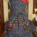 Retro Red Cherry -Womens Full Apron - Black Polka Dot - Double Ruffle