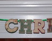 Vintage Merry Christmas Banner READY To SHiP PHOTO PRoP Letter Banner Red Green Ivory santa bells tartan Il_170x135