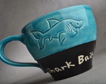 Shark Bait Mug Made To Order Shark Bait Soup Cocoa Coffee Mug by Symmetrical Pottery