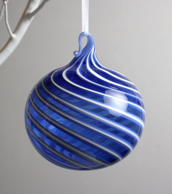 blue swirl blown glass ornament blue swirl blown glass ornament