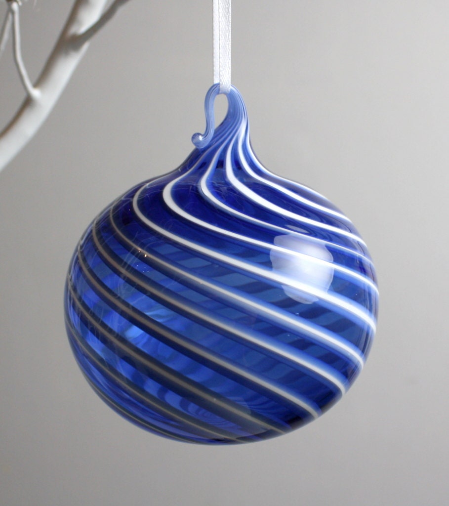 blue swirl blown glass ornament blue swirl blown glass ornament