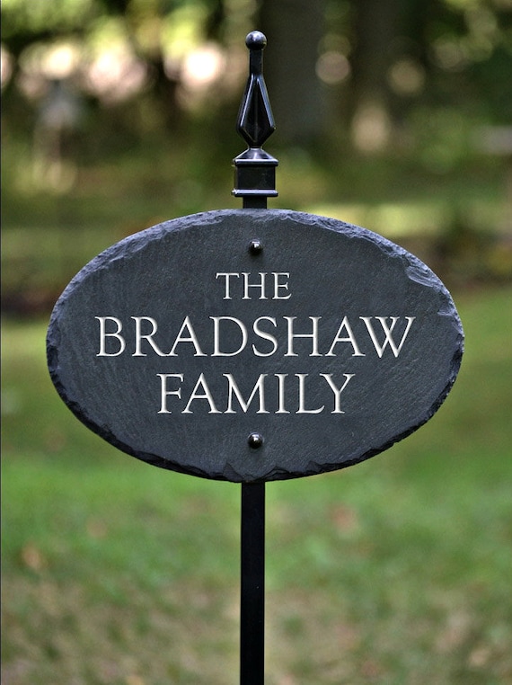 HOUSE NAME PLAQUE / Lawn Stake / Carved Slate/ Stone Marker