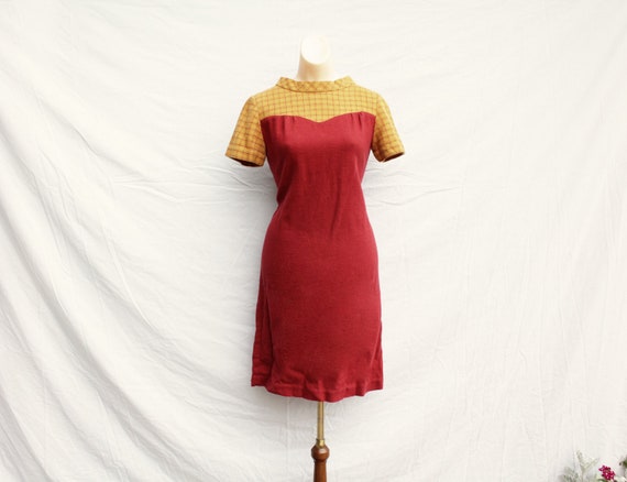 Red and Yellow Plaid Shift Dress