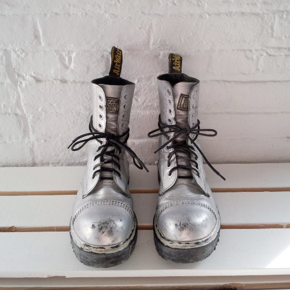 in heels made high england Boots Silver 80s in Leather England Steel Made Toe Vintage Dr Martens