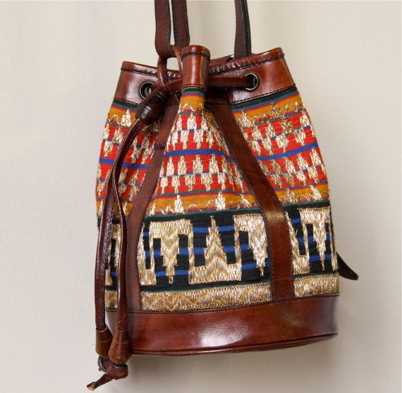 Indonesia Hippie Bucket Bag 70s 80s tapestry chestnut brown