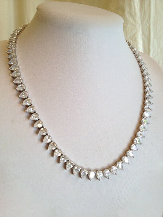 Vintage Pear Cut Eternity Collar Necklace CZ Diamond