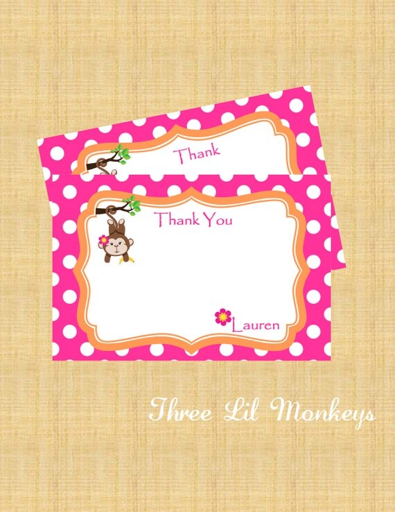 Girl Monkey Thank You Cards Il_570xn