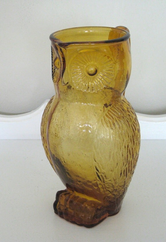 Vintage Pitcher Owl Amber Glass Tall 60's by NehiandZotz