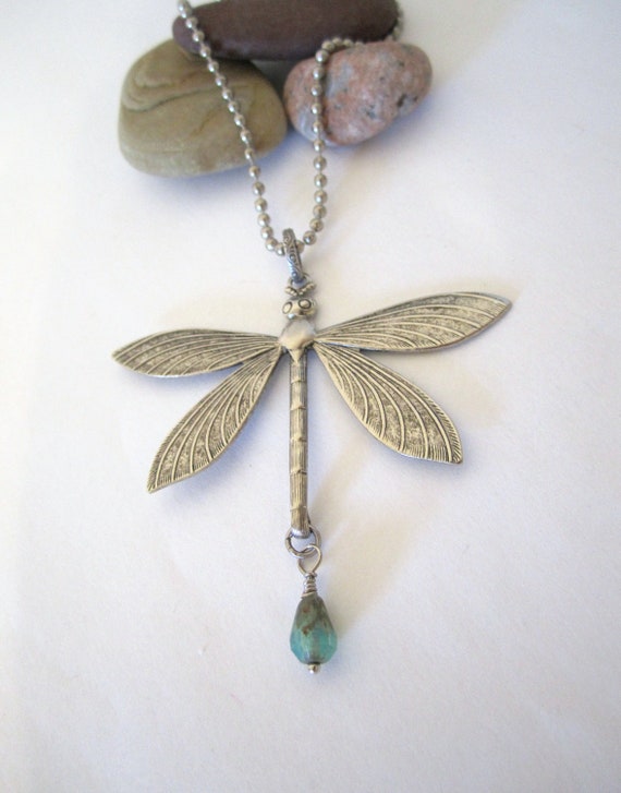 Dragonfly Necklace Pendant Antique Silver