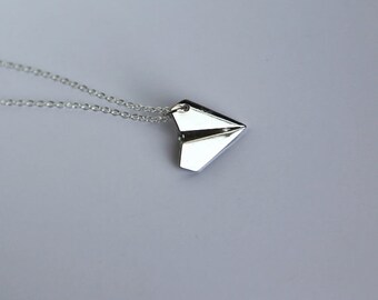 Paper Airplane Necklace- 925 Sterling Silver Chain- Origami Jewelry- Boy or Girl- Unisex- Fun Everyday Gift Idea