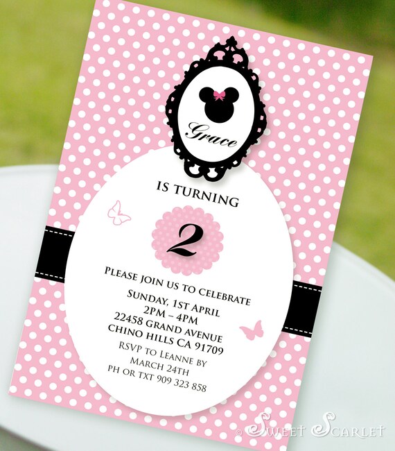 MINNIE Mouse Invitation for Birthday Party - Printable file 6x4 Il_570xn