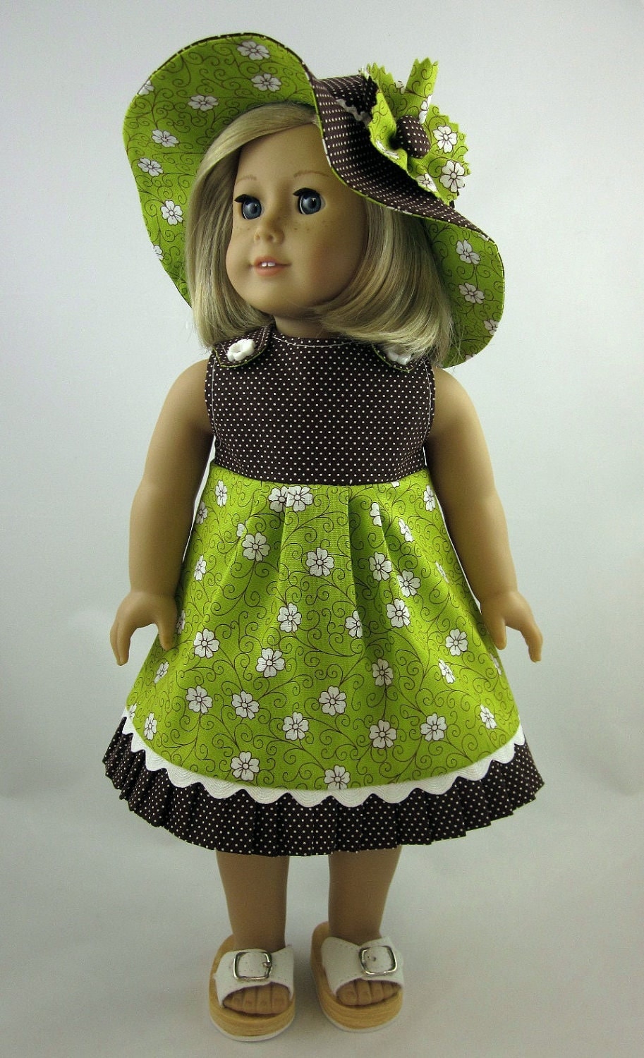 18 Inch Doll Clothes Sundress and Hat in Green Floral and