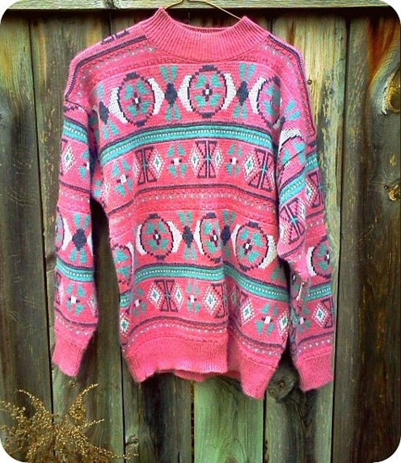 SALE Pastel Pink and Teal Southwestern Sweater by ThreadyJenny