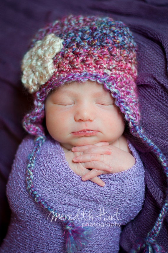 Purple Earflap Hat Purple Baby Hat Purple Crochet Hat