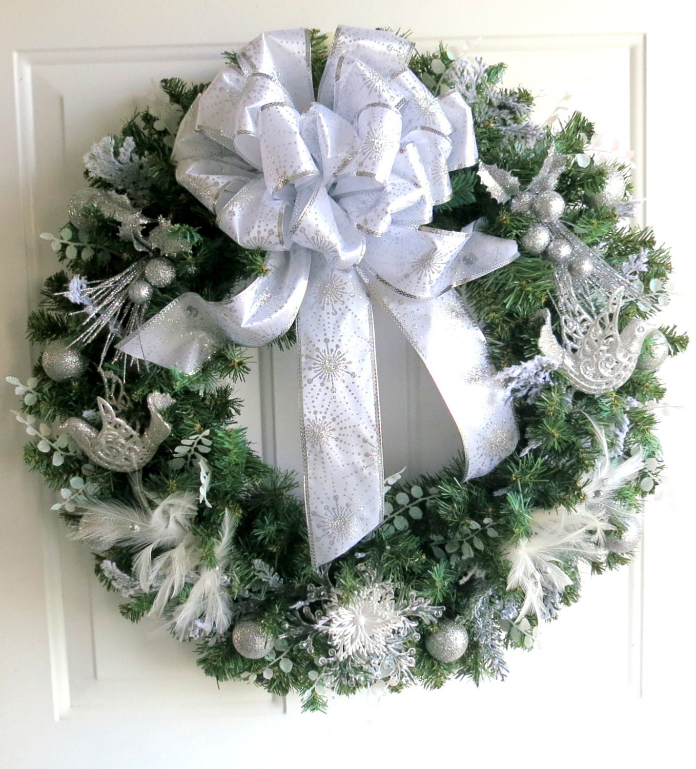 RESERVED Christmas Wreath Silver and White Christmas