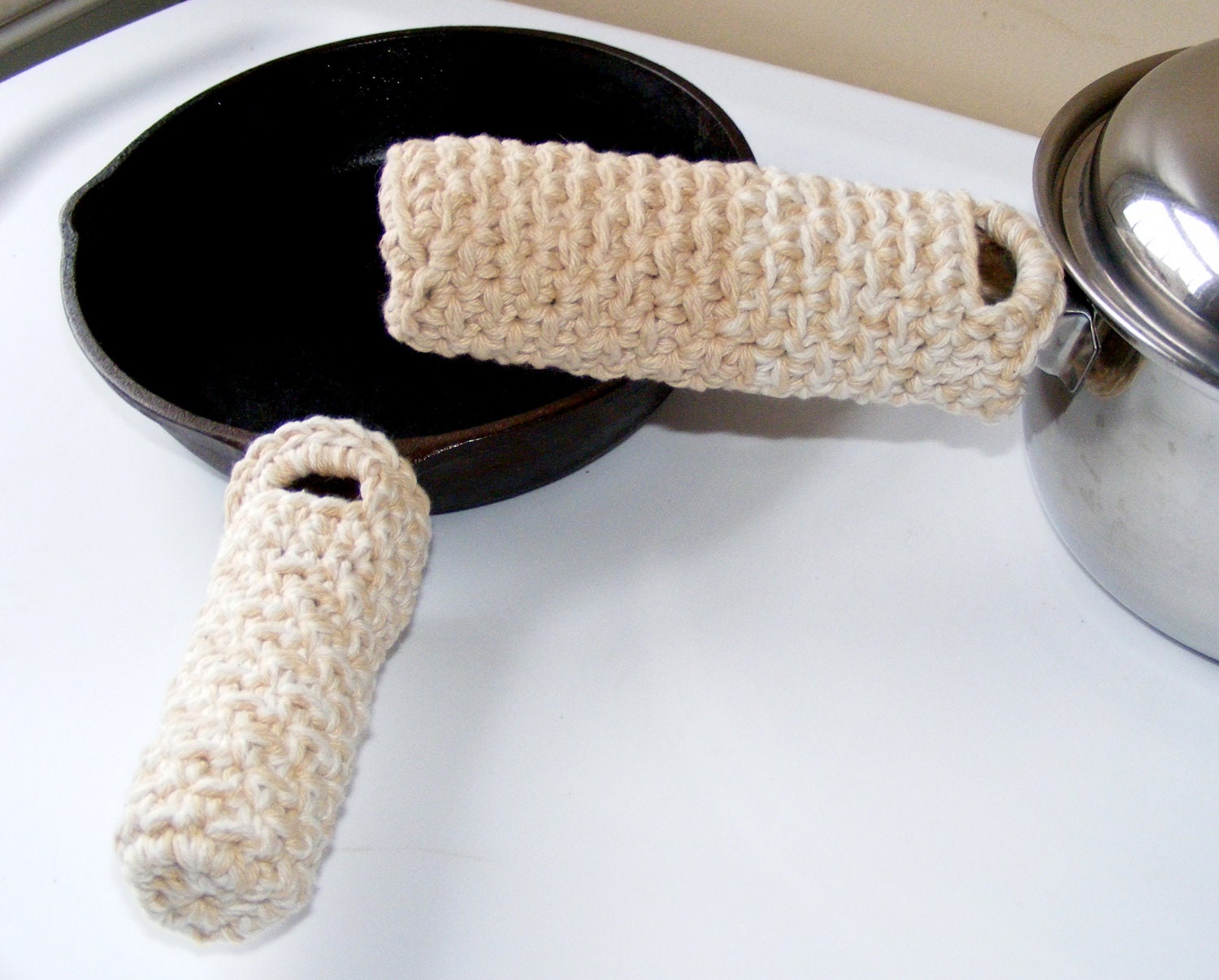 Crocheted Pot Holder Pan Handle Cover Set of 2 Handmade