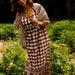 Vintage Garden Party Brown Gingham Empire Waist Dress With Shawl