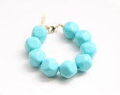 Teal beads Bracelet with gold lobstar clasp - 24k gold plated